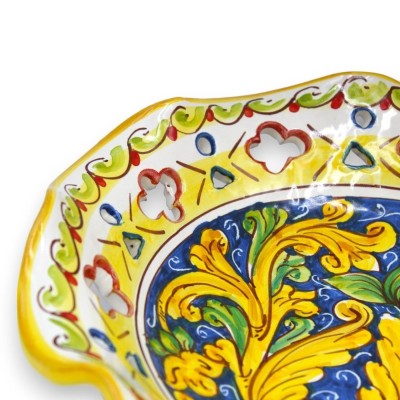 Centre de table en céramique Caltagirone, festonné et ajouré avec 2 options de tailles (1pc) décor baroque et feuilles s
