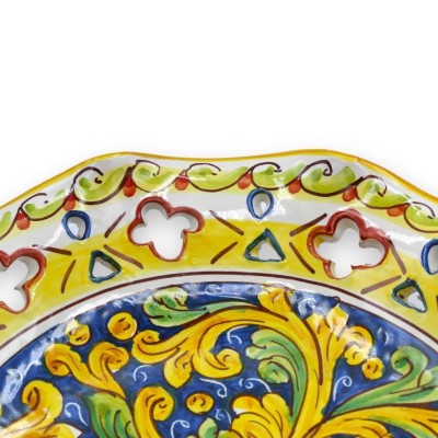 Centre de table en céramique Caltagirone, festonné et ajouré avec 2 options de tailles (1pc) décor baroque et feuilles s