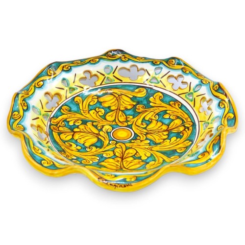 Caltagirone keramiek geschulpt-geperforeerd middelpunt met 2 formaatopties (1 stuk) barokke decoratie en palmette, groen