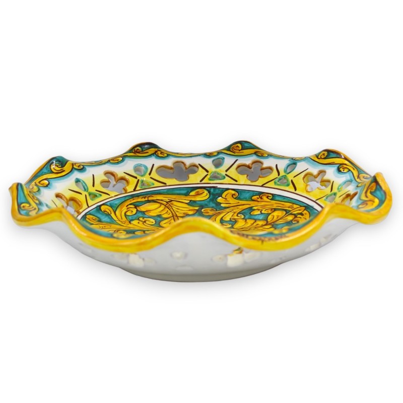 Caltagirone keramik bågad-perforerad mittstycke med 2 storleksalternativ (1 st) barockdekor och palmett, grön bakgrund -