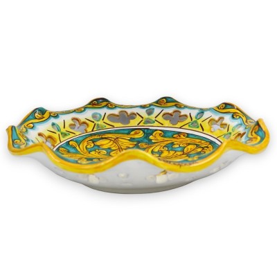 Caltagirone keramik bågad-perforerad mittstycke med 2 storleksalternativ (1 st) barockdekor och palmett, grön bakgrund -