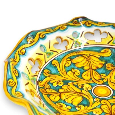 Caltagirone keramik bågad-perforerad mittstycke med 2 storleksalternativ (1 st) barockdekor och palmett, grön bakgrund -
