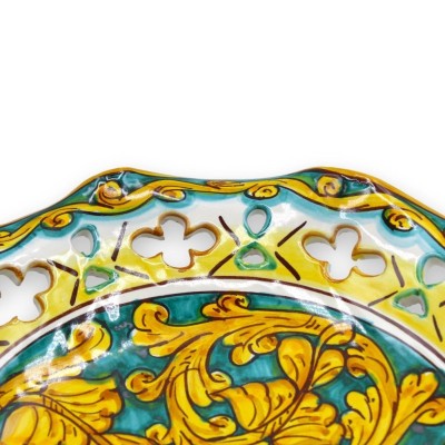 Caltagirone keramik bågad-perforerad mittstycke med 2 storleksalternativ (1 st) barockdekor och palmett, grön bakgrund -