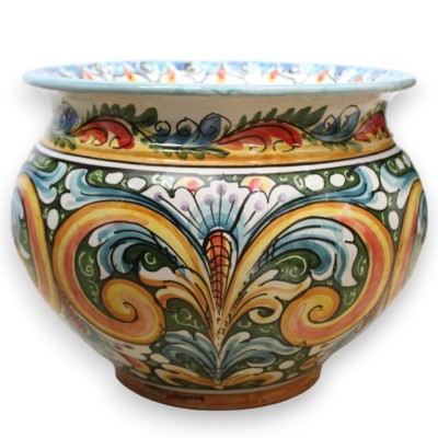 Cachepot Caltagirone Keramik-Pflanzenvase, mit 5 Größenoptionen (1 Stück), barockem und mehrfarbigem Blumendekor - 