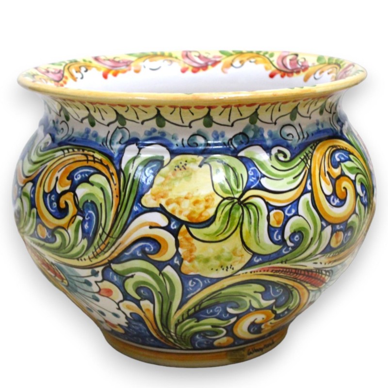 Cachepot Caltagirone keramisk växtvas, med 5 storleksalternativ (1 st) Flerfärgad barockdekor, citroner och granatäpplen