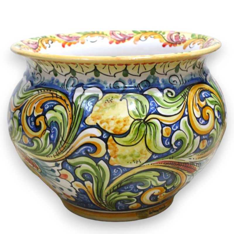 Cachepot Vaso piante in ceramica Caltagirone, con 5 opzioni dimensione (1pz) Decoro Barocco, limoni e melegrane multicol
