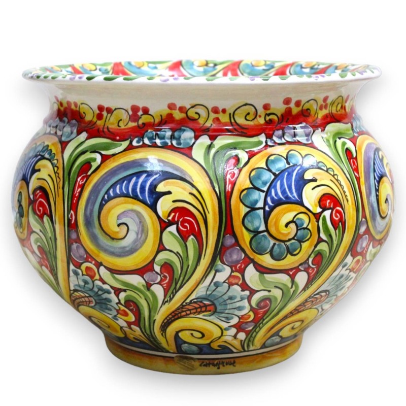 Ceramiczny wazon na rośliny Cachepot Caltagirone, 5 opcji rozmiarów (1 szt.) Wielobarwna dekoracja barokowa na czerwonym