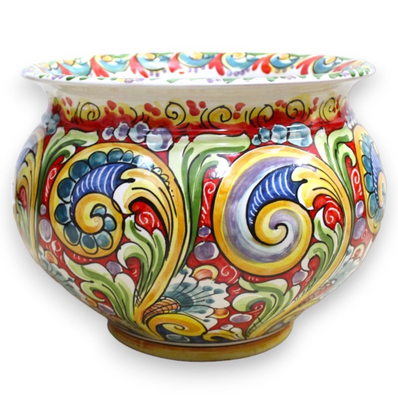 Ceramiczny wazon na rośliny Cachepot Caltagirone, 5 opcji rozmiarów (1 szt.) Wielobarwna dekoracja barokowa na czerwonym