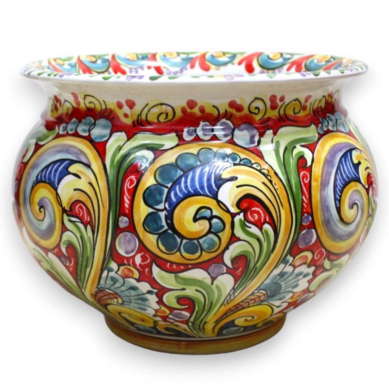 Ceramiczny wazon na rośliny Cachepot Caltagirone, 5 opcji rozmiarów (1 szt.) Wielobarwna dekoracja barokowa na czerwonym