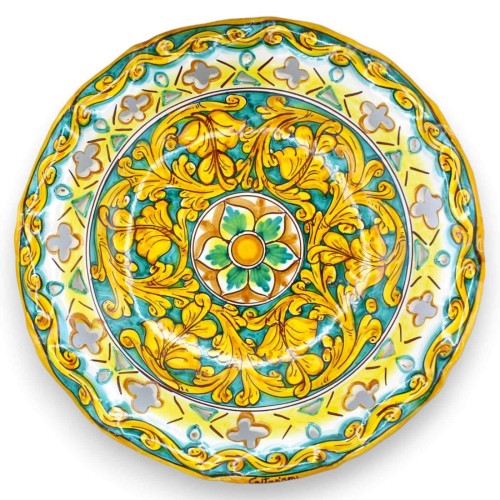 Centrotavola Smerlato e traforato, ceramica Caltagirone, 2 opzioni misura (1Unità) decoro barocco e palmetta, fondo verd 2
