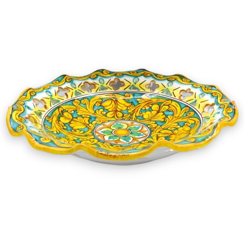 Centrotavola Smerlato e traforato, ceramica Caltagirone, 2 opzioni misura (1Unità) decoro barocco e palmetta, fondo verd