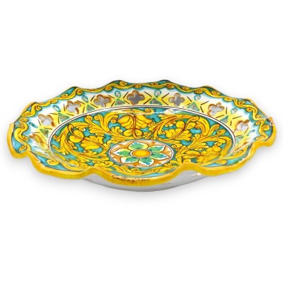 Centrotavola Smerlato e traforato, ceramica Caltagirone, 2 opzioni misura (1Unità) decoro barocco e palmetta, fondo verd