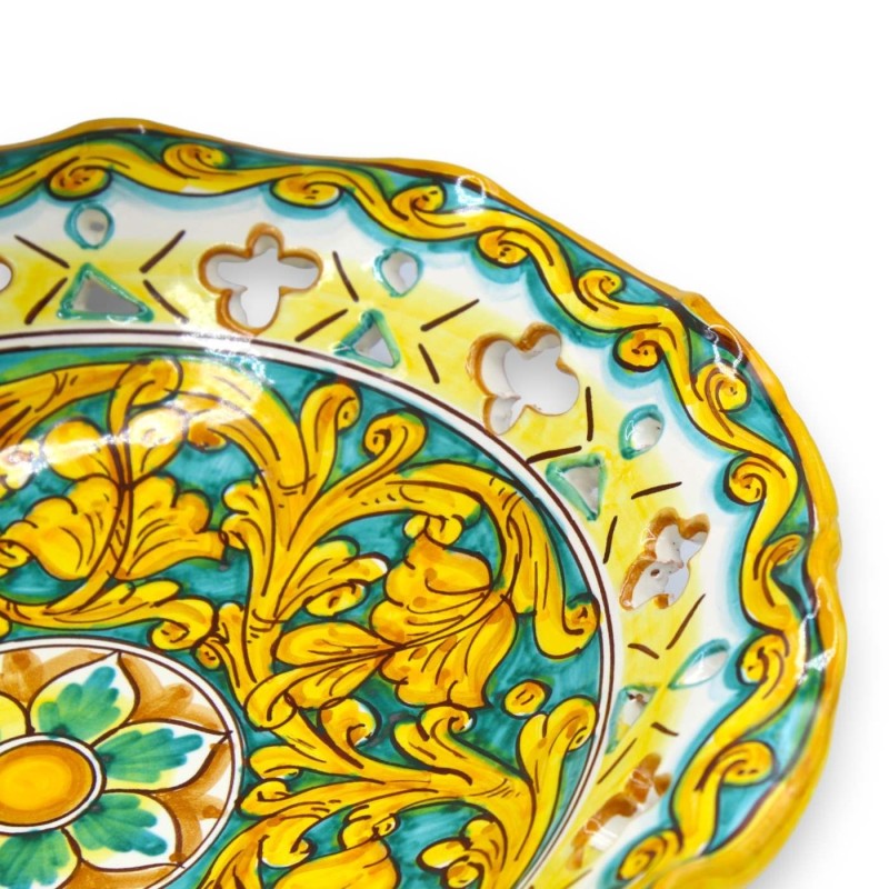 Centrotavola Smerlato e traforato, ceramica Caltagirone, 2 opzioni misura (1Unità) decoro barocco e palmetta, fondo verd