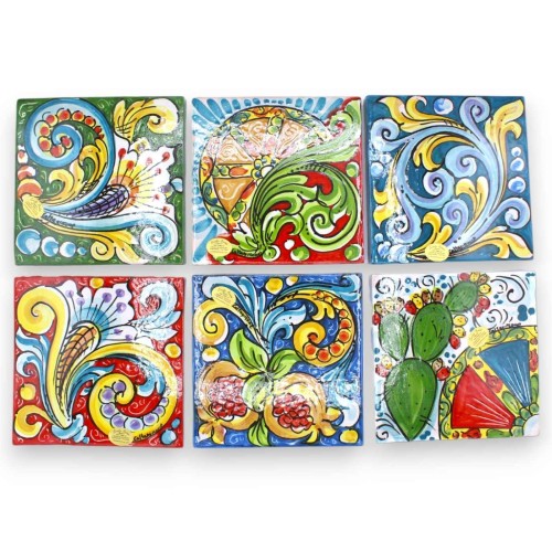 Mattonella in ceramica Caltagirone, Mattonaccio misure: l 15 x 15 x 1,5 cm ca. (1Unità) con 9 opzioni decoro MD1 - 