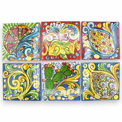 Mattonella in ceramica Caltagirone, h 15 cm x 15 cm ca. (1Pz) con 6 opzioni decoro MD2 - 