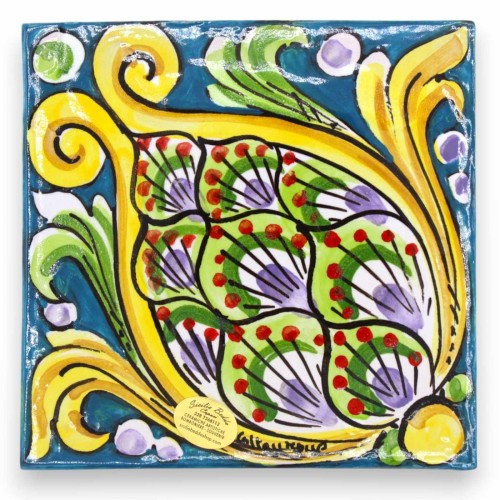Mattonella in ceramica Caltagirone, Mattonaccio misure: h 15 x 15 x 1,5 cm ca. (1Unità) con 6 opzioni decoro MD2 -  2