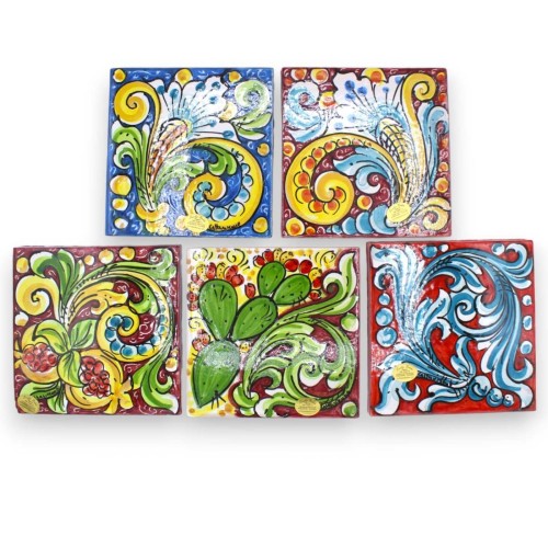 Mattonella in ceramica Caltagirone, h 15 cm x 15 cm ca. (1Pz) con 5 opzioni decoro MD3 - 