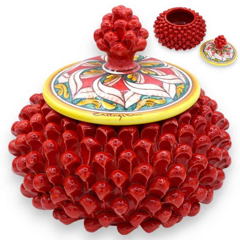 Sicilian Pine Cone Cookie Jar or Jewelery Box in Caltagirone Ceramic - Medium Size, with 8 Decoration Options (1pc) MD1 