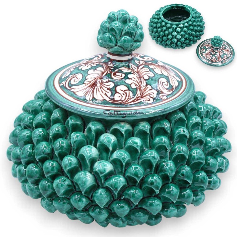 Tarro para galletas o joyero con forma de piña siciliana, cerámica de Caltagirone, Ø 22 cm aprox. (1 ud.) Diversas decor