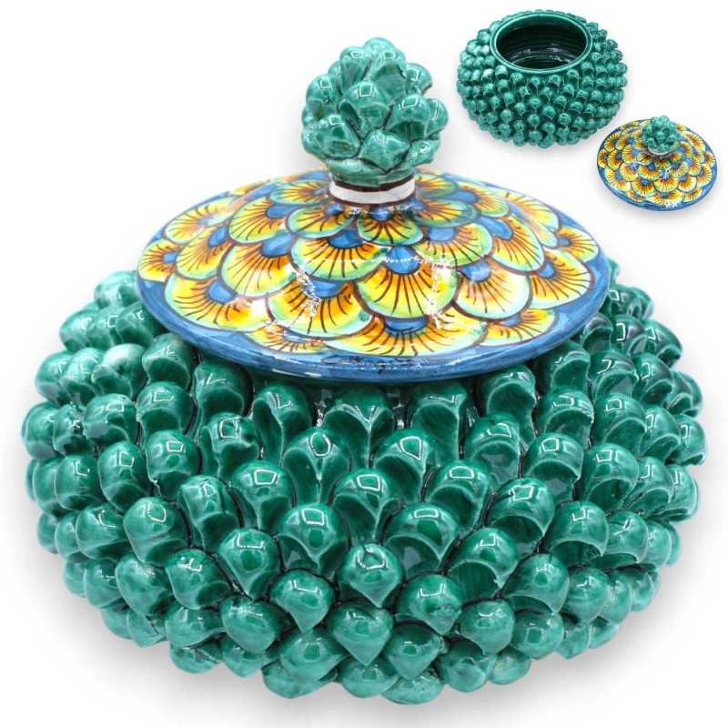 Pote de biscoitos ou caixa de joias de pinha siciliana em cerâmica Caltagirone - tamanho médio, com 8 opções de decoraçã