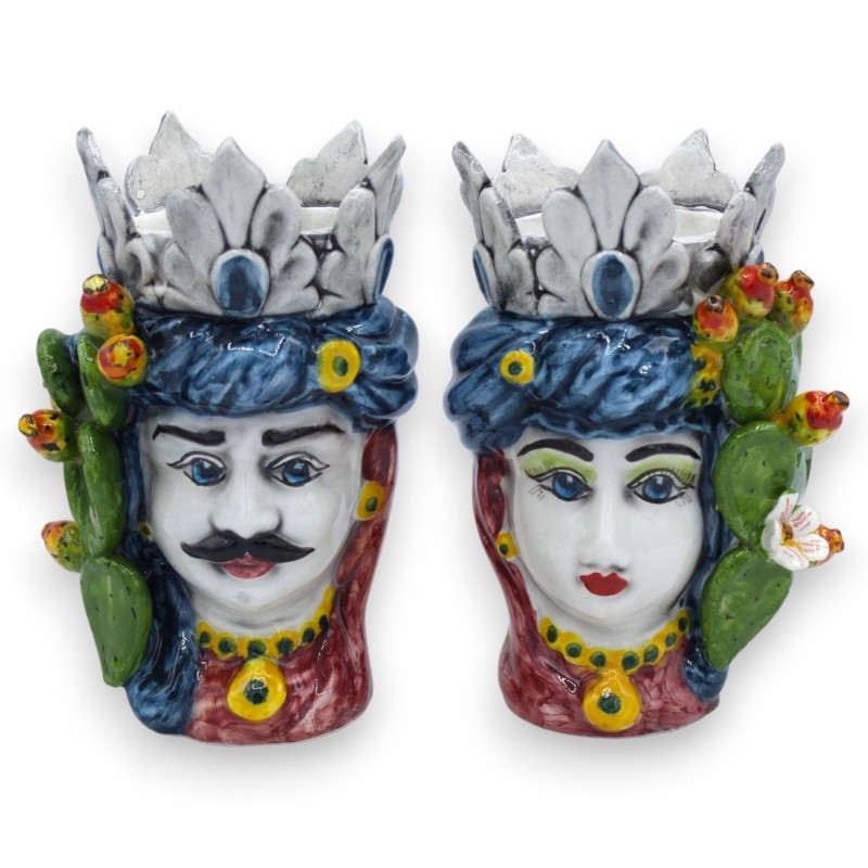 Paar Moorskoppen van fijn keramiek met kroon en tulband - h ca. 16 cm. met toepassingen van cactusvijg MD3 - 