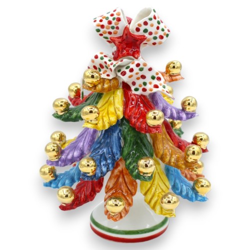 Albero di Natale serie ÈLITE in ceramica Caltagirone h 20 cm ca. Rami Multicolor, palline smalto Oro Zecchino 24 k - 