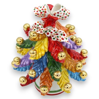 Weihnachtsbaum ÈLITE-Serie aus Caltagirone-Keramik, Höhe ca. 20 cm. Mehrfarbige Zweige, Kugeln aus 24-karätiger Emaille 