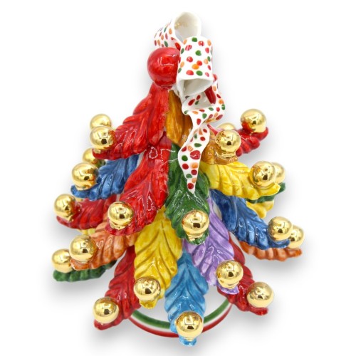 Albero di Natale serie ÈLITE in ceramica Caltagirone h 20 cm ca. Rami Multicolor, palline smalto Oro Zecchino 24 k -  2