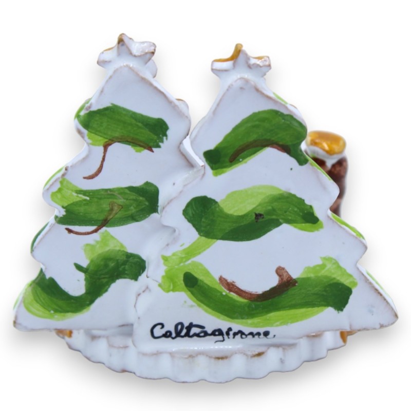 Presepe Artistico in pregiata ceramica - L 8 x h 7 cm ca. con alberi di pino e stella - 