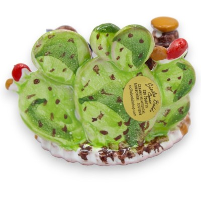 Artistieke kerststal in fijn keramiek met cactusvijgbladen - ca. L 7 x h 6 cm. - 