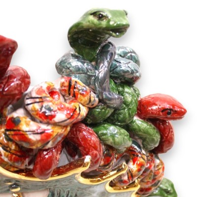 Testa di Medusa, figura mitologica, in ceramica Caltagirone h 45 cm ca. Dettagli in smalto oro zecchino 24k - 