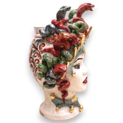 Tête de Méduse, figure mythologique, en céramique de Caltagirone, h environ 45 cm. Avec diadème et détails en émail or p