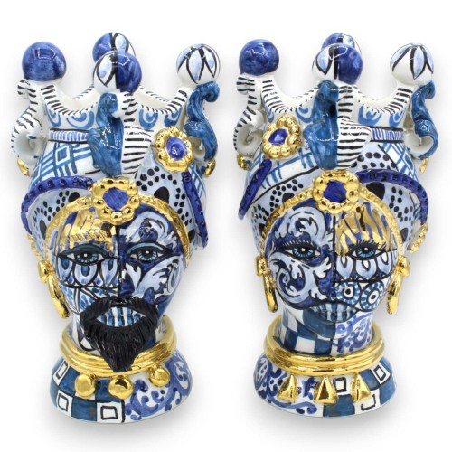 Têtes de lande siciliennes (1pc) h environ 22 cm Céramique Caltagirone, Série ÉLITE Fond Bleu, émail or pur 24 carats -