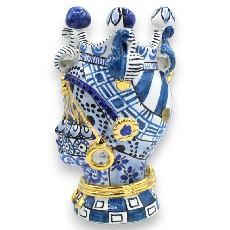 Cabeças de mouro siciliano (1 unidade) h aproximadamente 22 cm Cerâmica Caltagirone, fundo azul série ÉLITE, esmalte our
