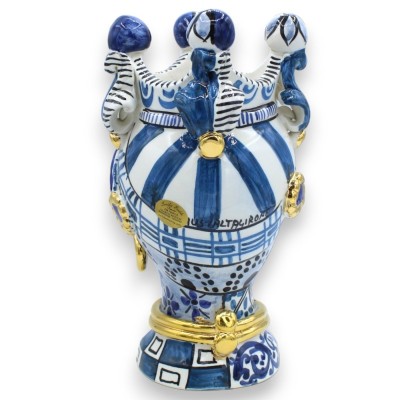 Sicilian Moor heads (1pc) h approx. 22 cm Caltagirone ceramic, ÉLITE Series Blue Background, 24k pure gold enamel - 
