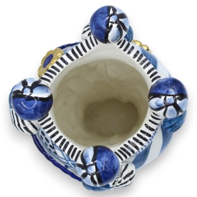 Sicilian Moor heads (1pc) h approx. 22 cm Caltagirone ceramic, ÉLITE Series Blue Background, 24k pure gold enamel - 