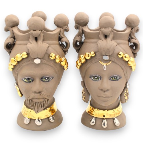 Moor's Head Caltagirone h ca 23 cm (1st) Svart lera, platina och 24k rent guld emalj - 