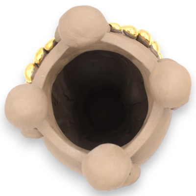 Tête de Maure Caltagirone h environ 23 cm (1pc) ARGILE NOIRE MAT, Platine et émail or pur 24 carats - 