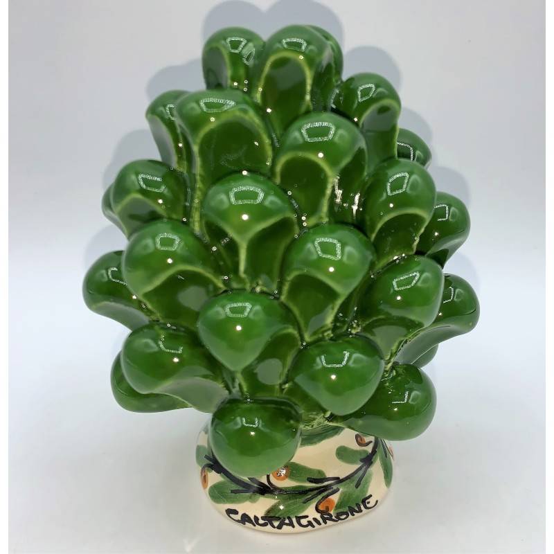 Sicilian pine cone with decorated Caltagirone ceramic base, height 11/12 cm, various colors (1 pc) - 