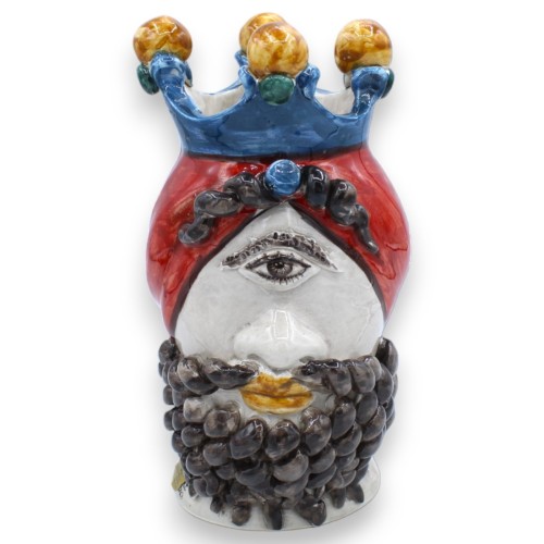 Hoofd van Polyphemus, mythologische figuur in Caltagirone-keramiek, h ca. 20 cm. rode tulband MD1 - 