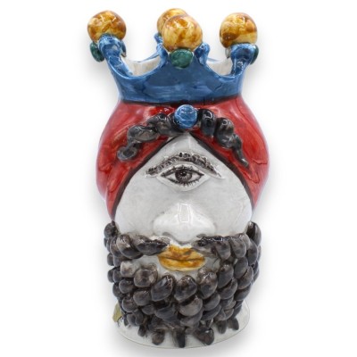 Head of Polyphemus, mythological figure in Caltagirone ceramic, h approx. 20 cm. red turban MD1 - 
