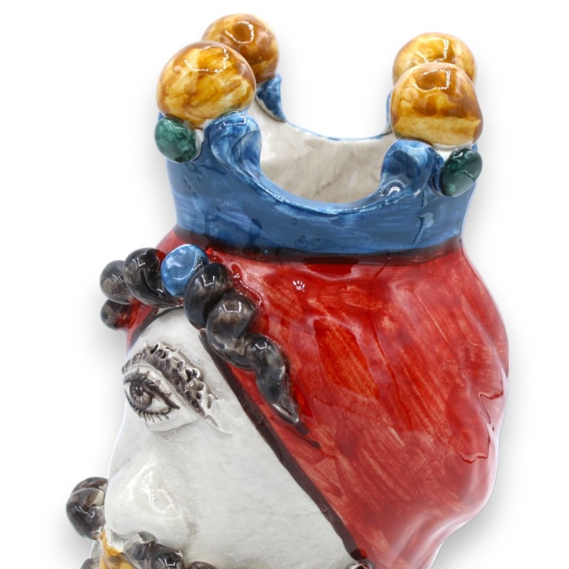 Cabeza de Polifemo, figura mitológica en cerámica de Caltagirone, altura aprox.20 cm. turbante rojo MD1 - 