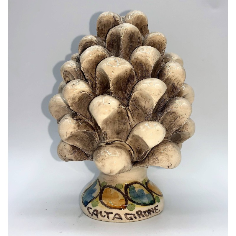 Sicilian pine cone with decorated Caltagirone ceramic base h 11/12 cm various colors (1 pc) - 