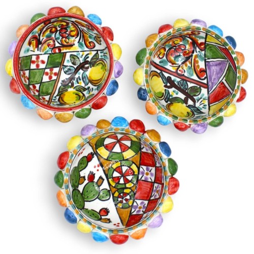 Caltagirone keramische Pigna-schaal, met twee maatopties (1 stuk), veelkleurige en willekeurige decoratie -  2