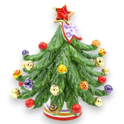Árvore de Natal de cerâmica Caltagirone com aproximadamente 16 cm Bolas multidecorativas e bolas esmaltadas em ouro puro
