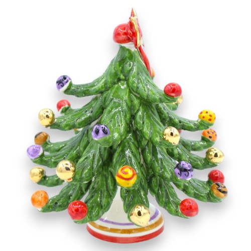 Albero di Natale ceramica Caltagirone h 16 cm ca. Palline Multi-decoro e Palline smalto Oro Zecchino 24k -  2