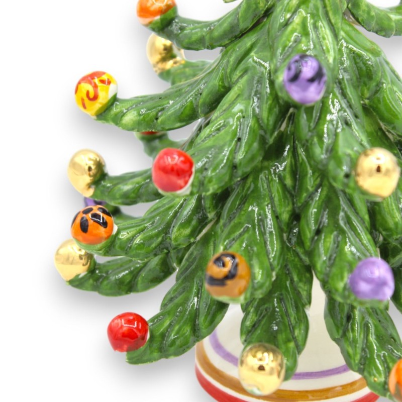 Albero di Natale ceramica Caltagirone h 16 cm ca. Palline Multi-decoro e Palline smalto Oro Zecchino 24k - 