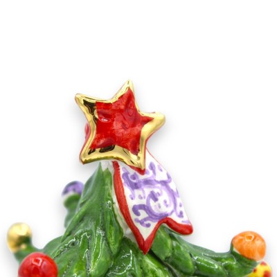 Caltagirone keramisk julgran h ca 16 cm Multidekorationskulor och emaljkulor i 24k rent guld - 
