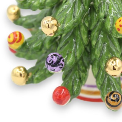 Caltagirone keramisk julgran h ca 16 cm Multidekorationskulor och emaljkulor i 24k rent guld - 