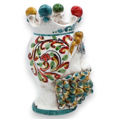 Tête de Polyphème, figure mythologique en céramique de Caltagirone, h environ 20 cm. Barbe verte et orange sur fond blan